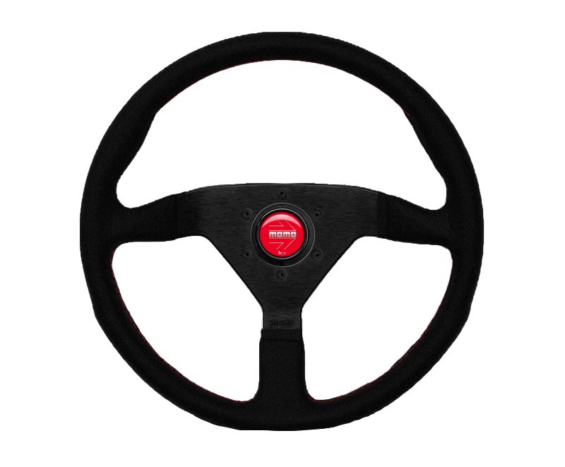 Steering Wheel - Momo Montecarlo - 350 mm - Alcantara - Black/Red Stitch/Black Spokes