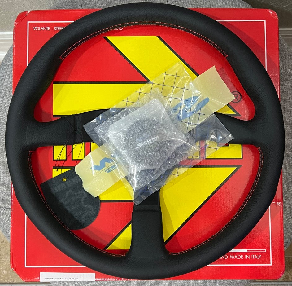 Steering Wheel - Spoon Sports 340mm - Black Leather/Red Stitching