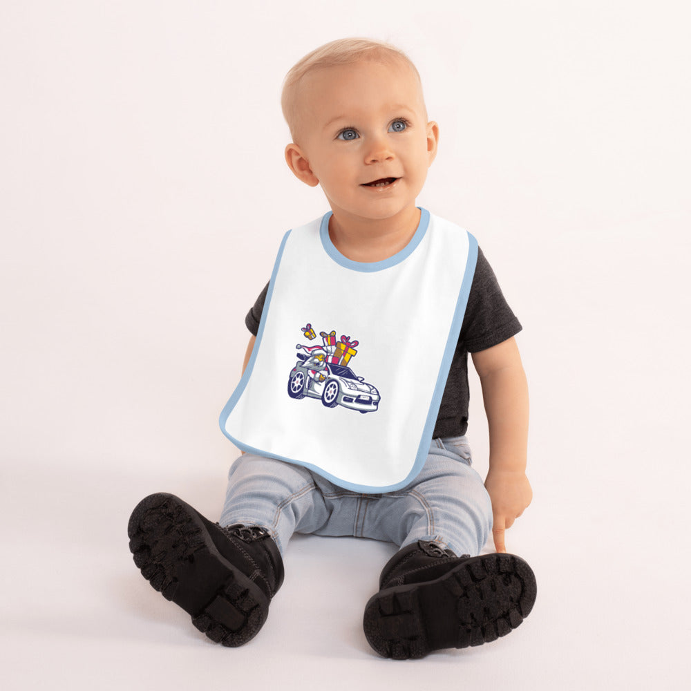Santa Driving NSX WHITE - Embroidered Baby Bib