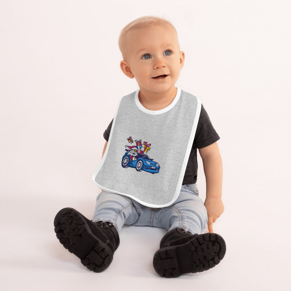 Santa Driving NSX BLUE - Embroidered Baby Bib