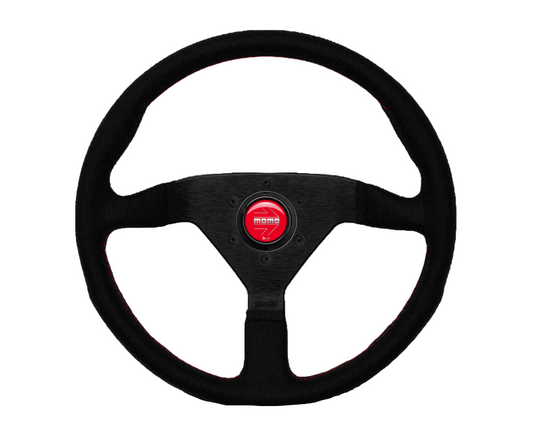 Steering Wheel - Momo Montecarlo - 350 mm - Alcantara - Black/Red Stitch/Black Spokes